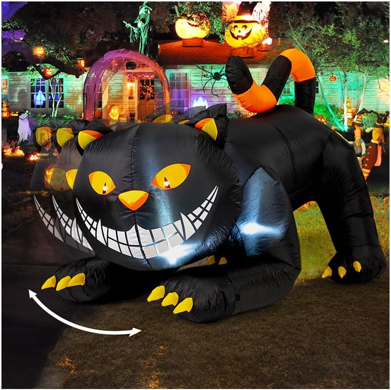 6 FT Halloween inflatable black cat with LED lights for yard decoration
