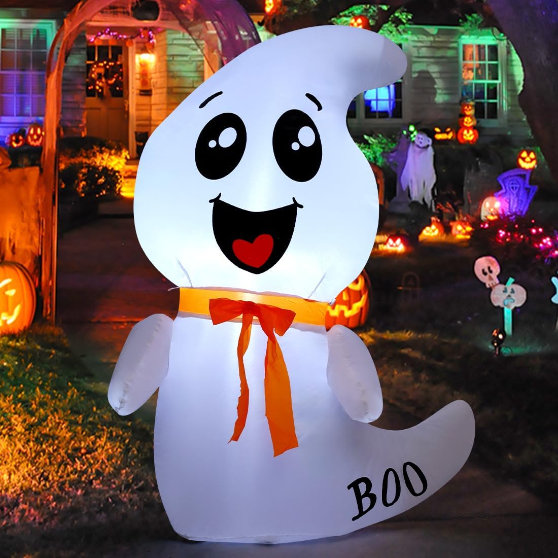 GOOSH 4 FT Halloween Inflatable Ghost with LEDs for Yard and Lawn Decor
