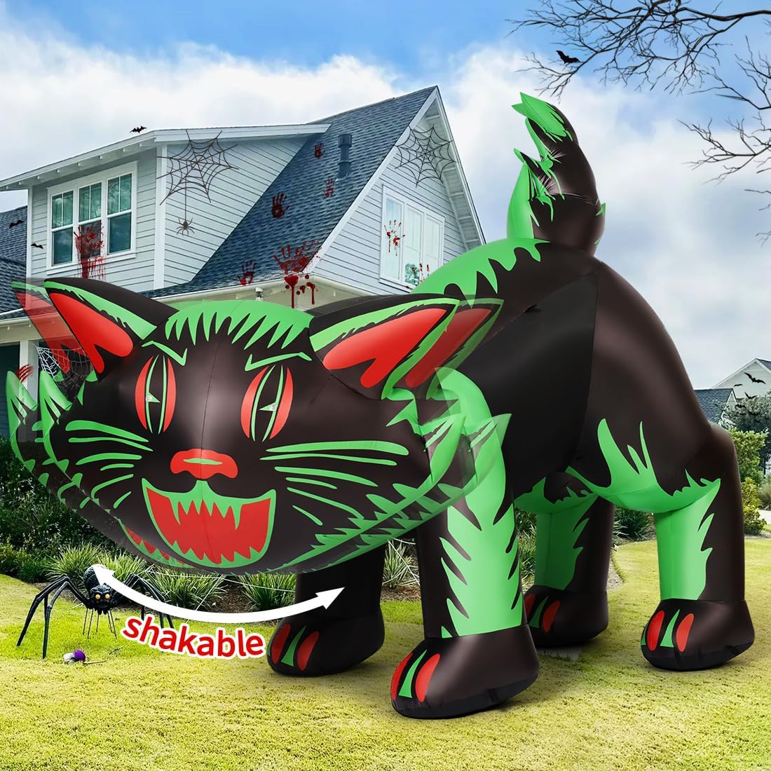 7 FT Halloween inflatable cat decoration with LED lights, perfect for spooky yard display