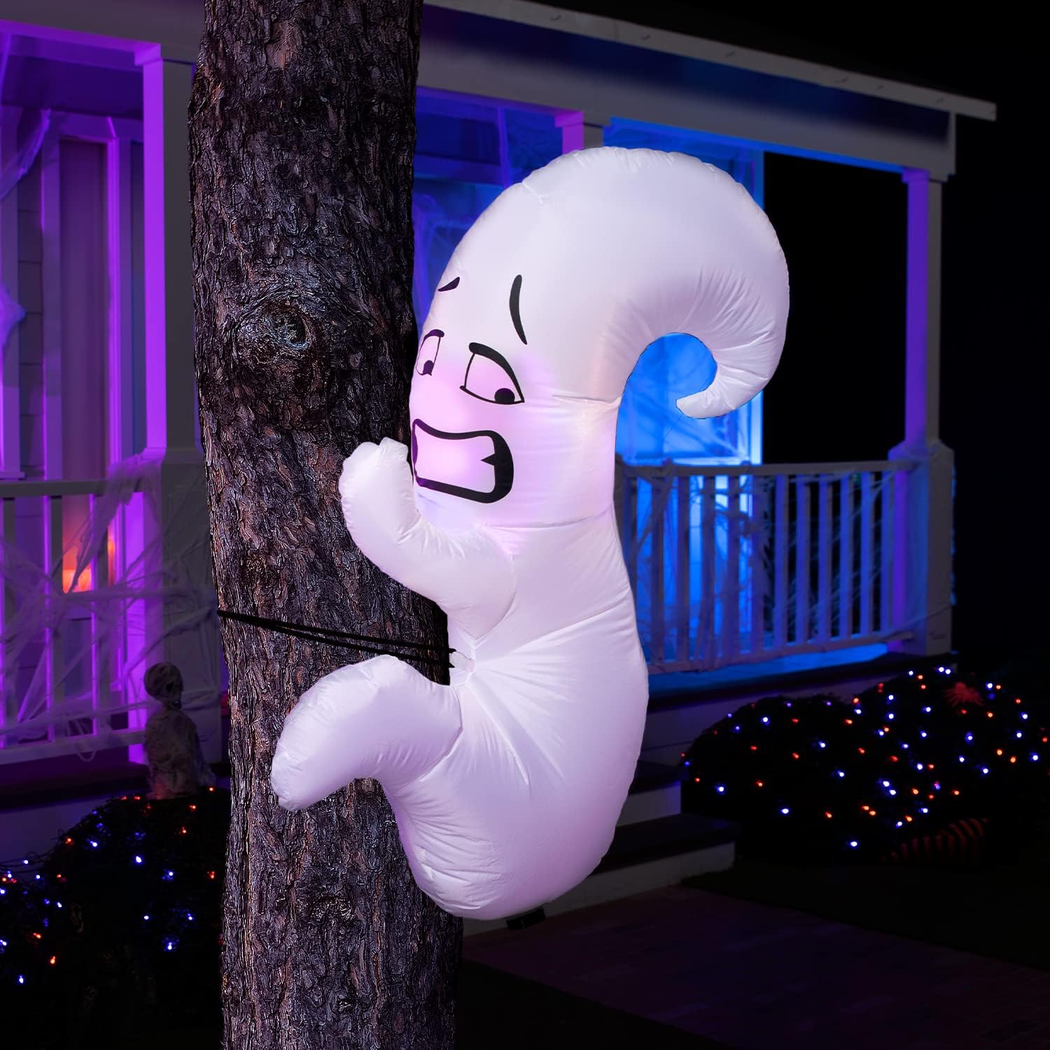 4FT Joiedomi Halloween Inflatable Ghost Outdoor Decor with LEDs, Halloween Yard Decoration, Cute Ghost Hugging Tree