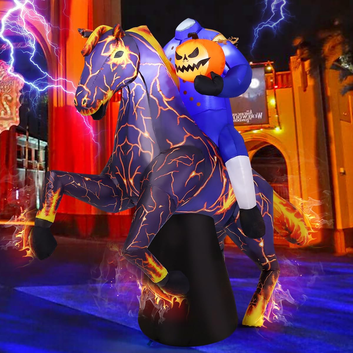 COMIN 6FT Halloween Inflatables Headless Horseman with Built-in LEDs for Outdoor Decor