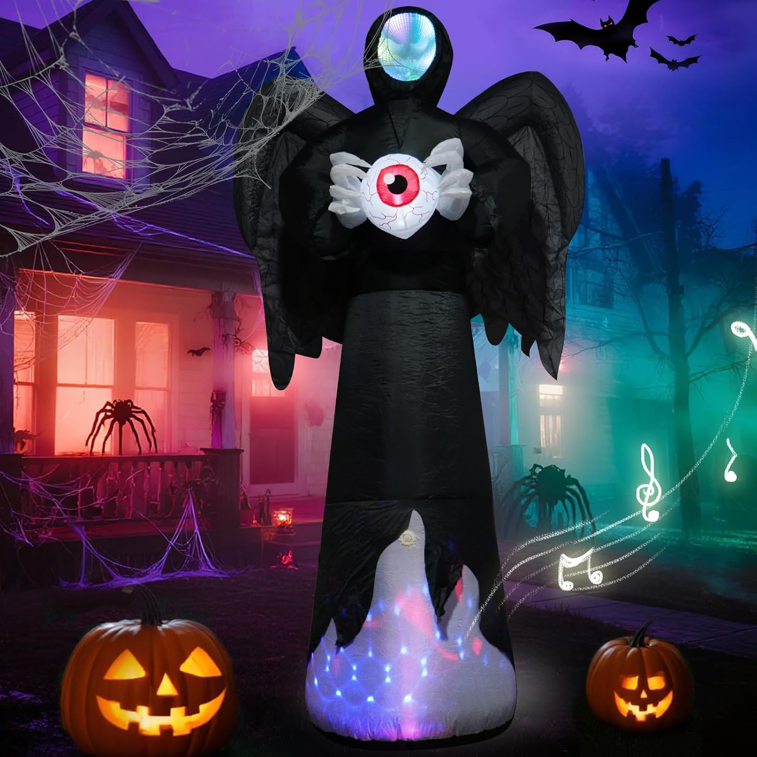 Halloween inflatable 8FT giant mirror reaper with built-in sound for outdoor yard decorations