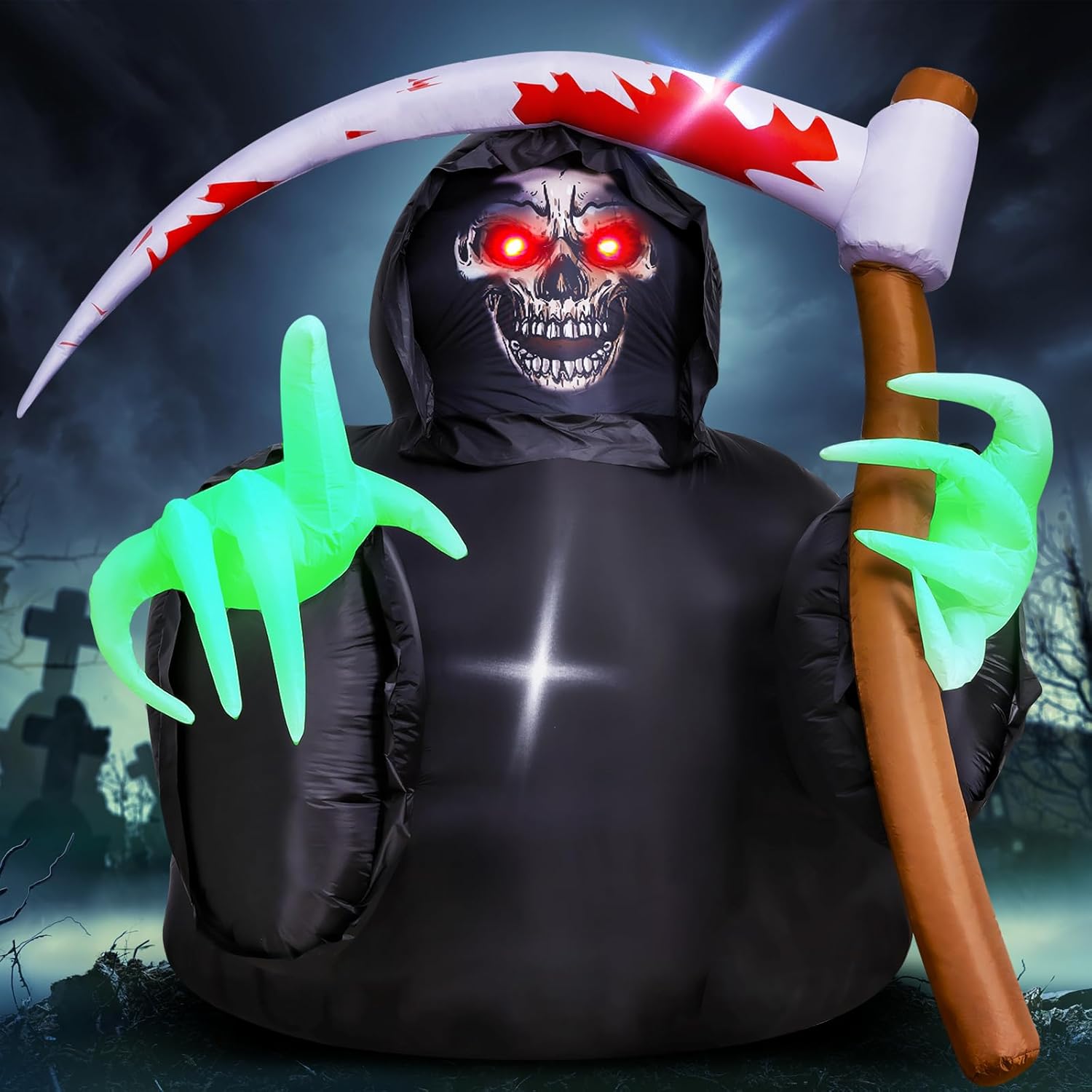 Halloween Grim Reaper Inflatable Decoration with Built-in LEDs for Outdoor Yard Decor