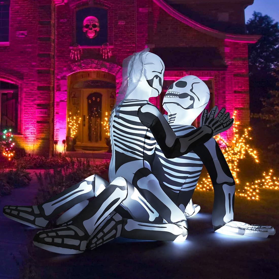 6.5 FT Halloween Inflatable Skeleton Couple, outdoor blow-up decoration, LED lit, spooky lovers, yard decor