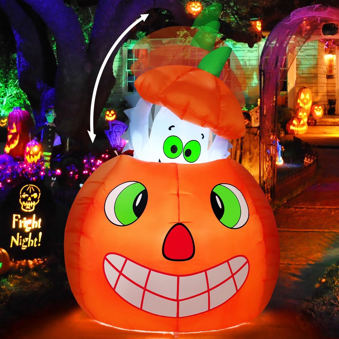 Halloween inflatable animated pumpkin ghost outdoor decorations with built-in LEDs for yard or garden decor