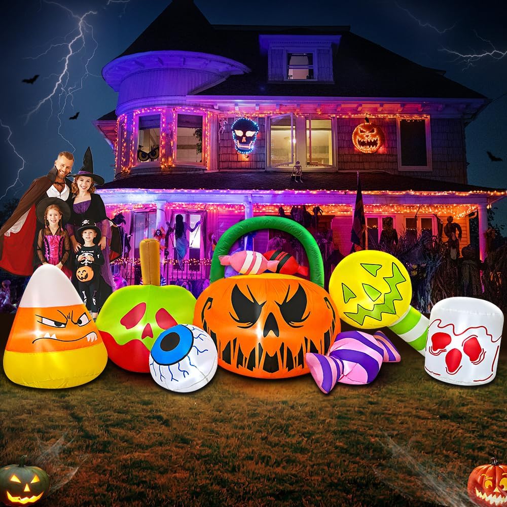 10 FT Halloween inflatable pumpkin ghost decoration for outdoor yard garden with LED lights