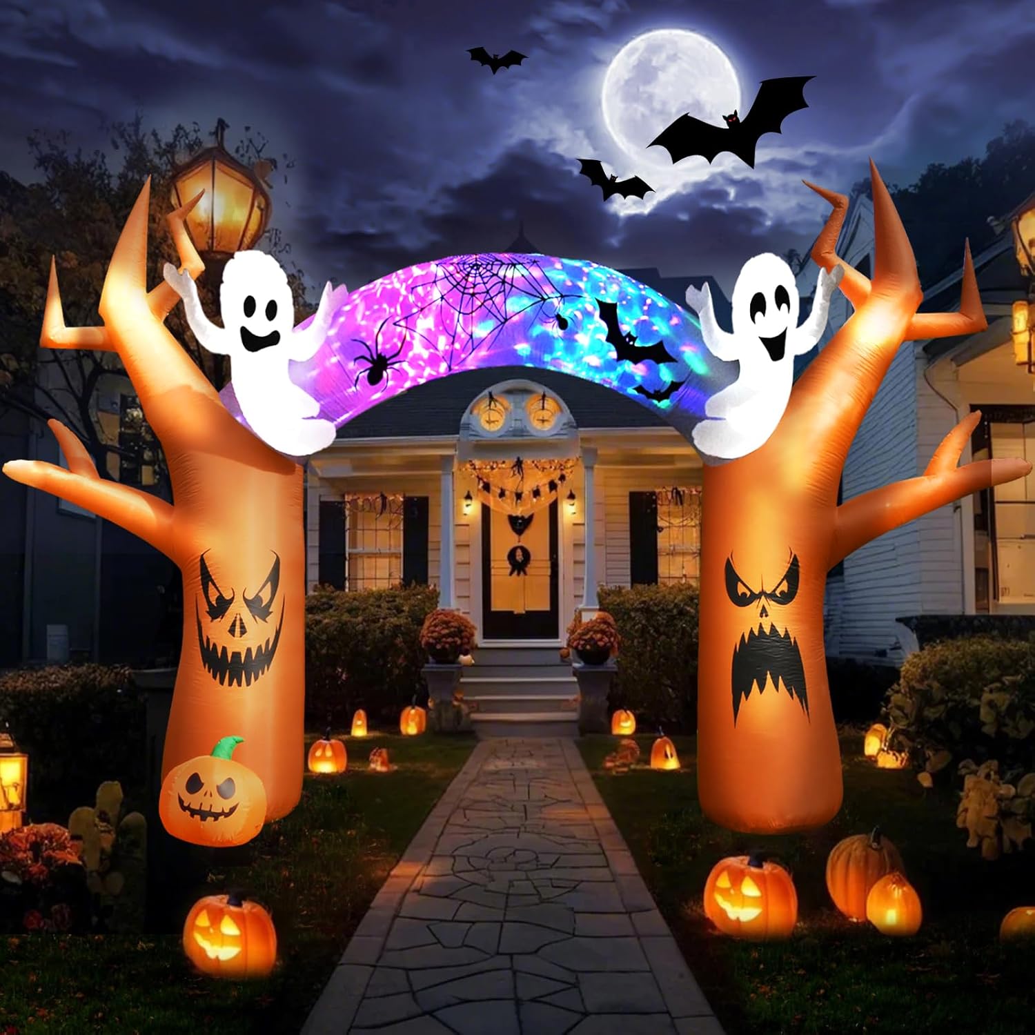 17 FT spooky Halloween inflatables with ghost, pumpkin, witch, castle, tree archway for outdoor decor