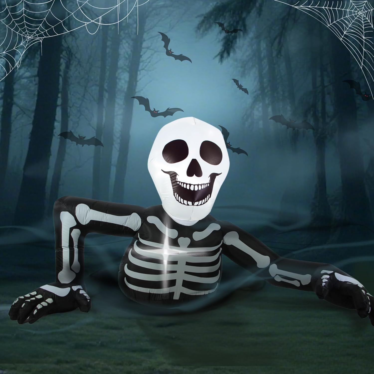 Halloween inflatable skeleton with LED lights, outdoor yard decor, scary holiday decorations
