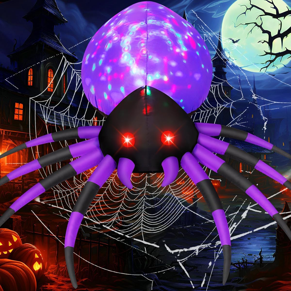 Halloween inflatable spider outdoor decoration with magic light, blow up yard inflatables, 5ft wide garden decor