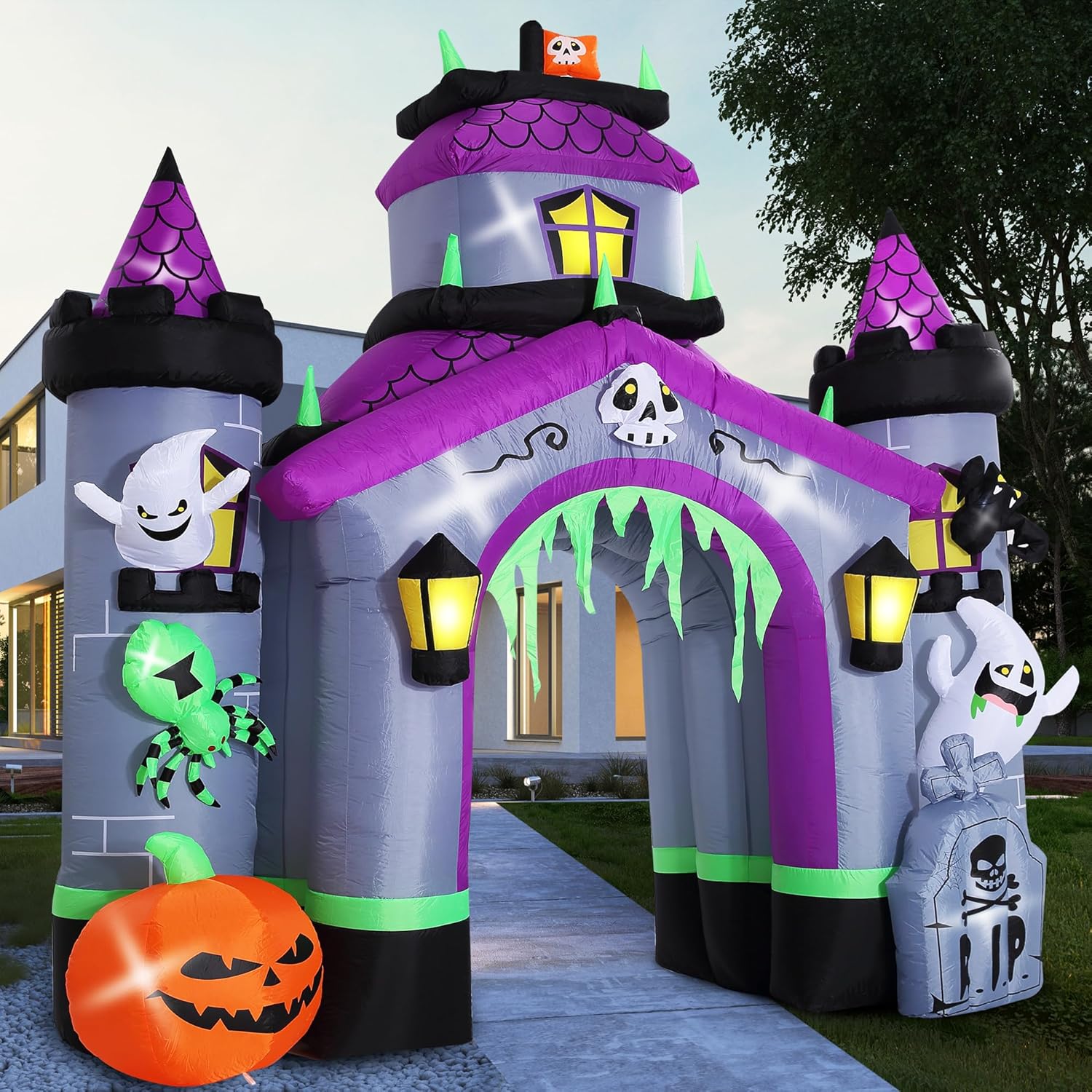 Giant 12.5 FT Halloween Inflatable Haunted House Castle Archway, outdoor yard decoration, spooky lawn decor