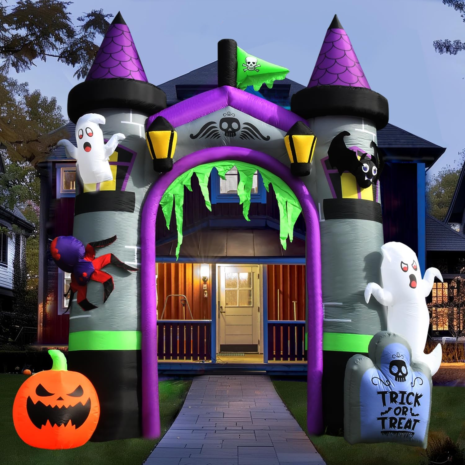 12.5 FT Halloween Inflatables, Light-Up Ghost, Pumpkin, Witch, Castle Outdoor Yard Decorations