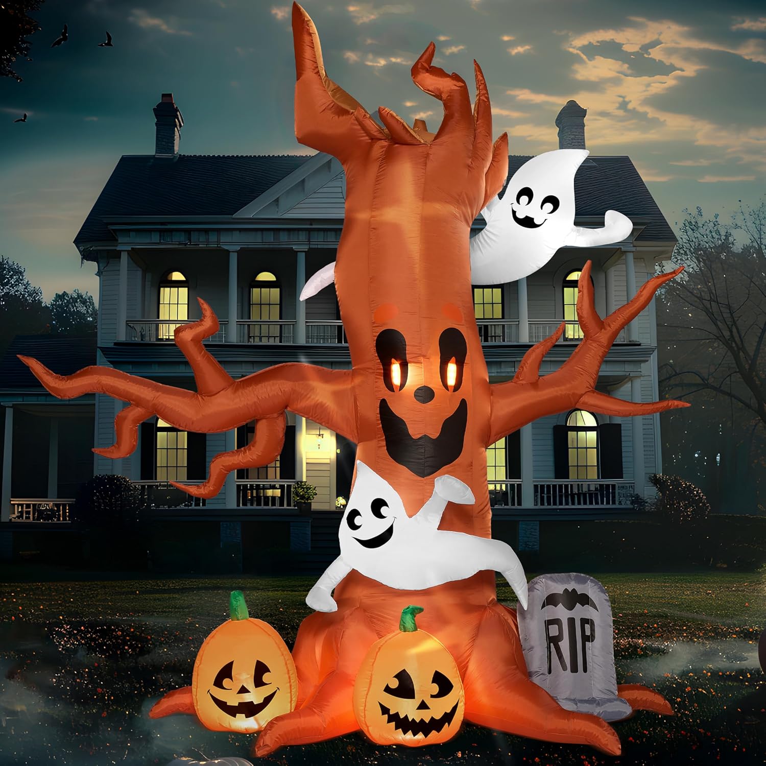 Joiedomi 8 FT Halloween Inflatable Scary Tree with Ghosts, Pumpkins, Tombstones, LED Inflatables