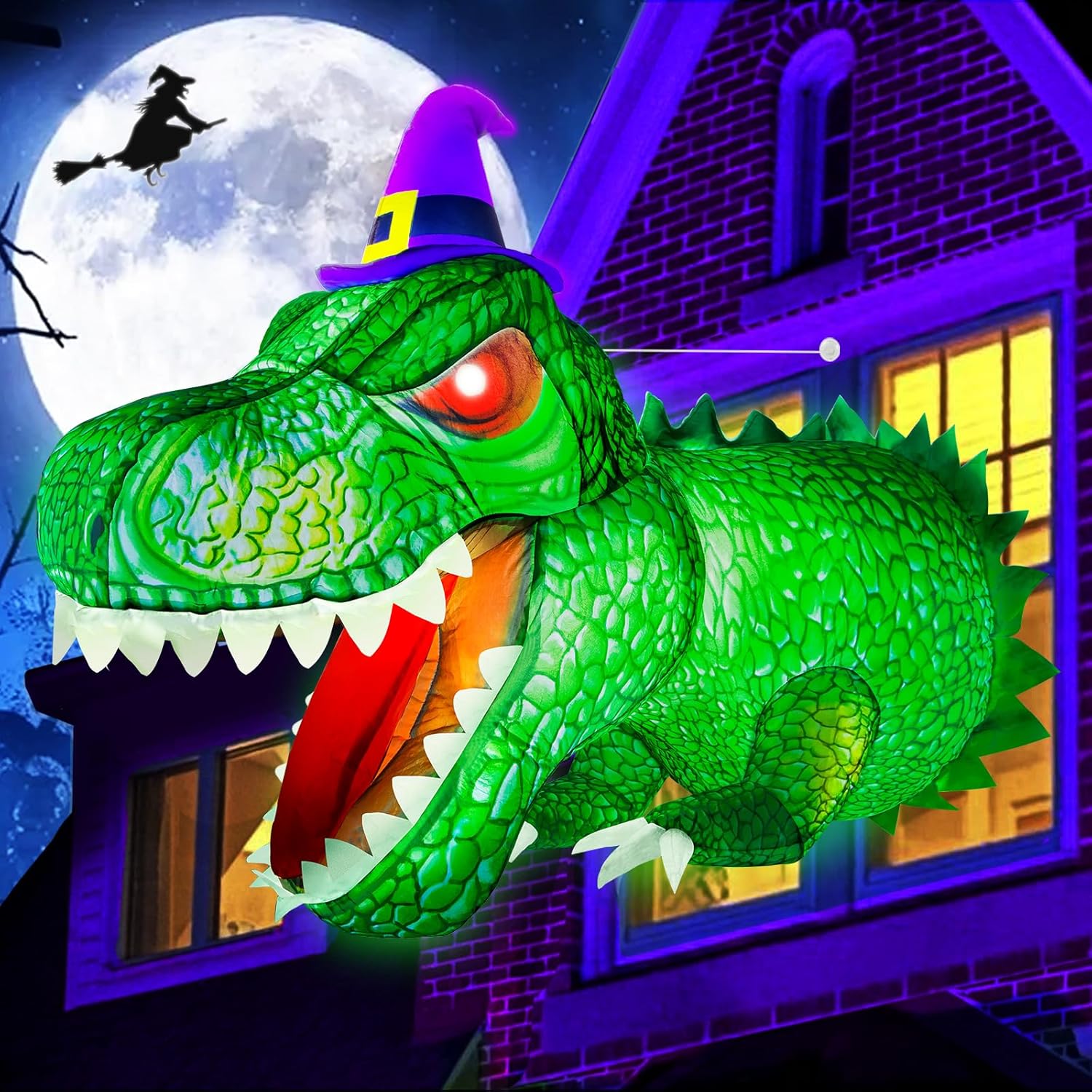 4Ft Halloween Inflatable Dinosaur Decoration with LED Lights, T-Rex Outdoor Yard Decor