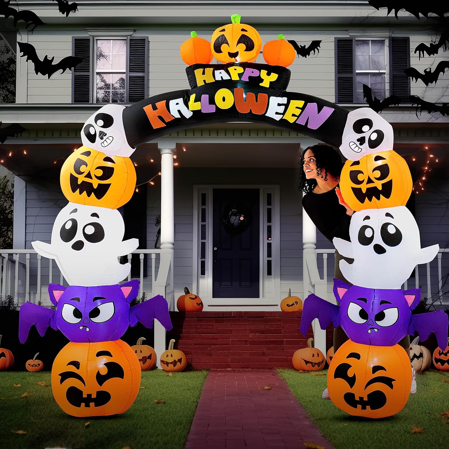 Joiedomi 8 FT Halloween Inflatables Pumpkin Archway with LED Lights for Yard Decoration