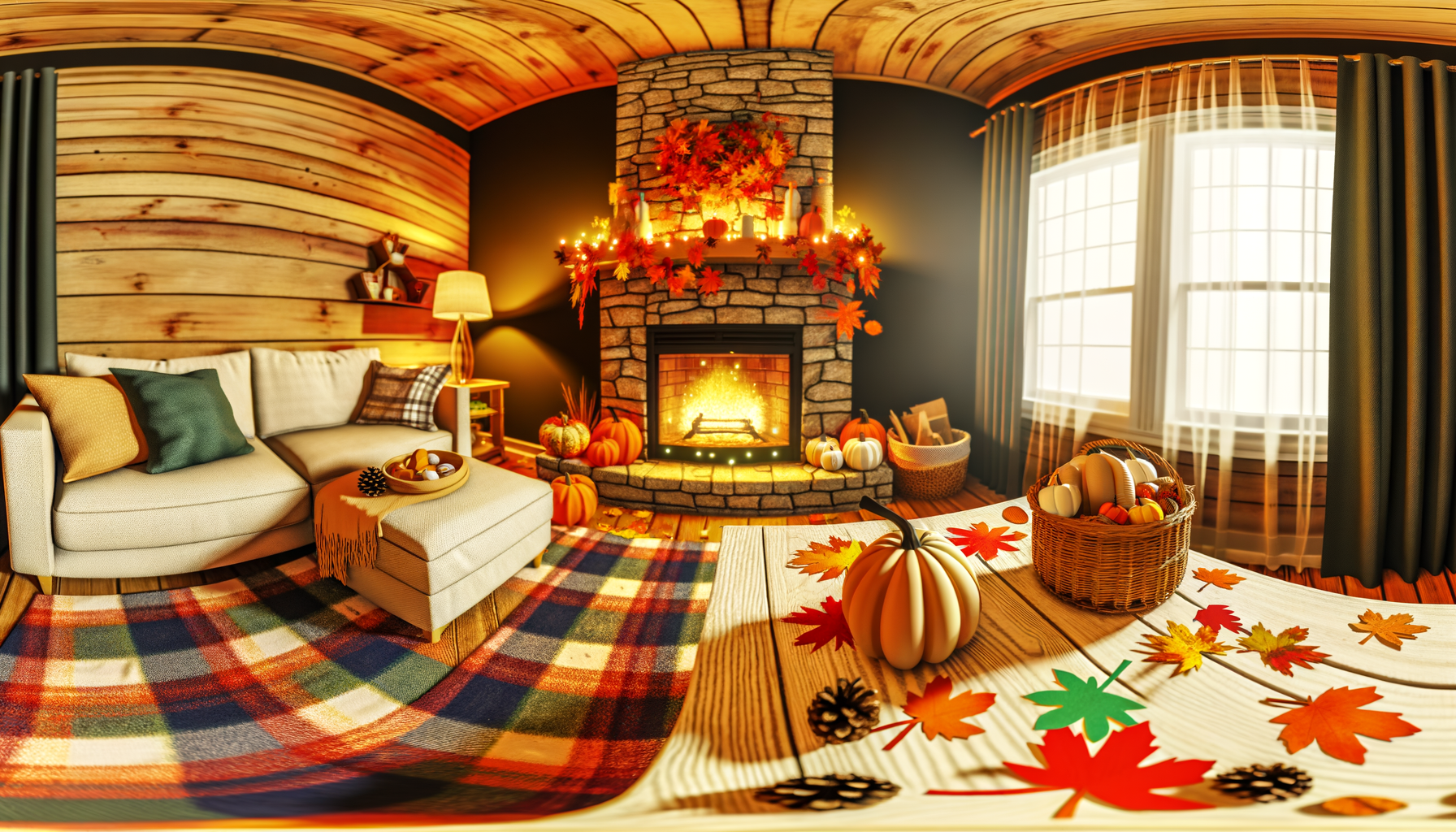 Cozy fall-themed living room with DIY crafts, relevant for family printable fall activities blog.