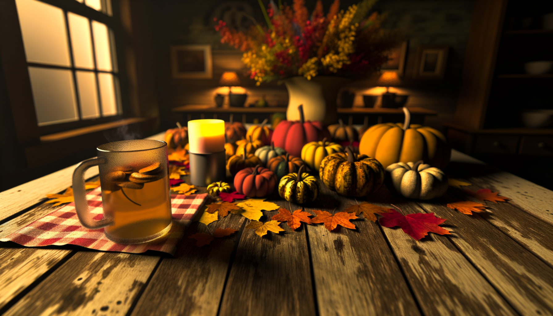 Fall-themed cozy kitchen table perfect for autumn activities and family bonding.Fall Countdown Printable.