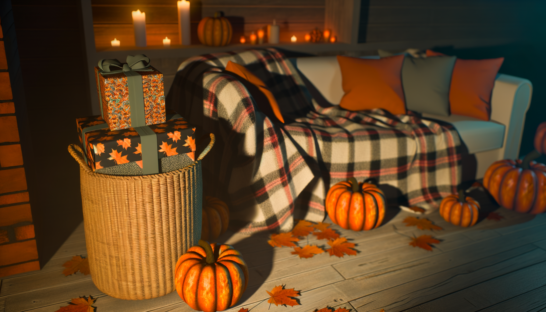 Cozy autumn care package filled with Halloween treats and decorations.Spooky Season.