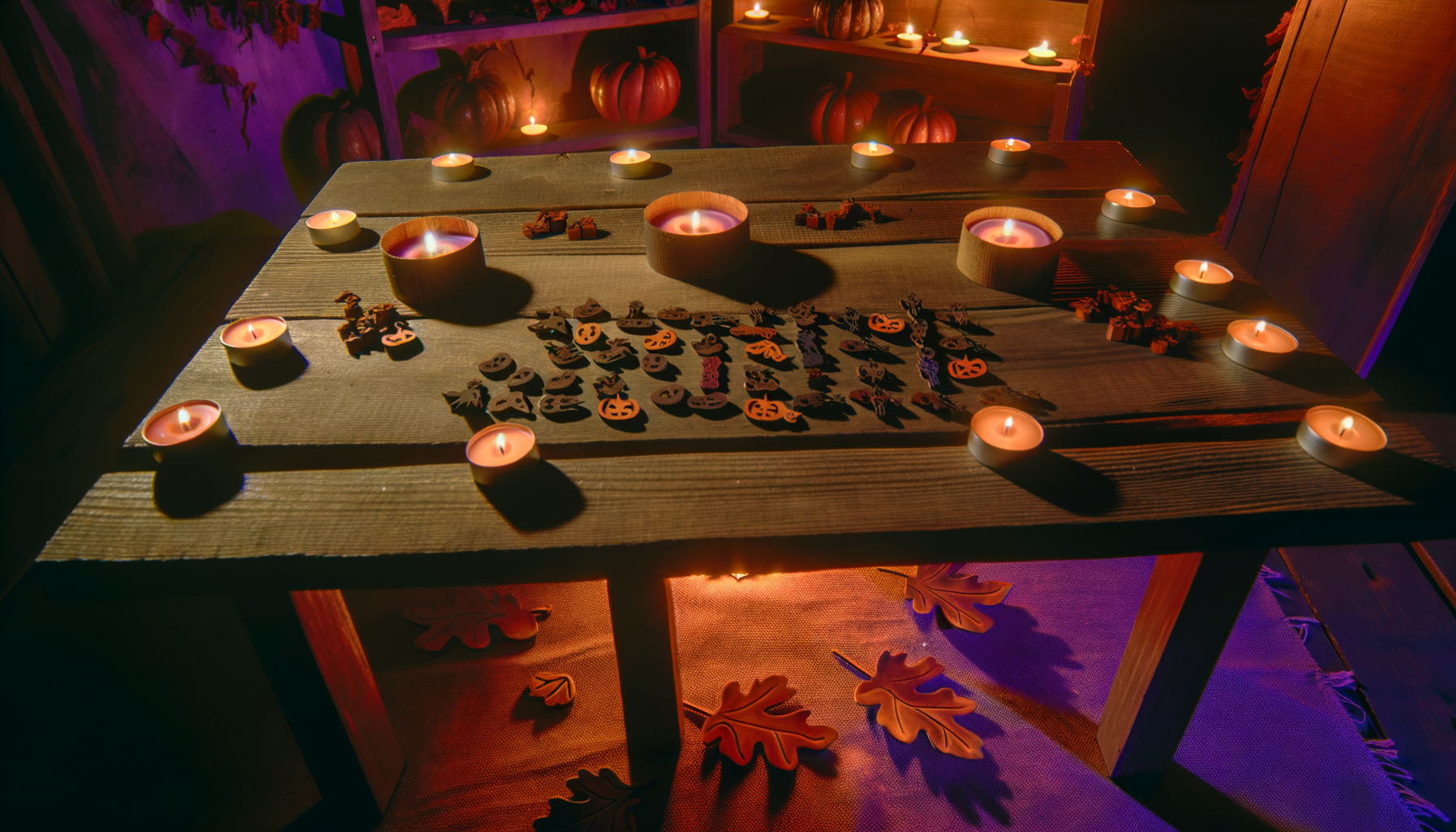 Spooky Halloween-themed Memory Game pieces on rustic table, perfect for festive gatherings.
