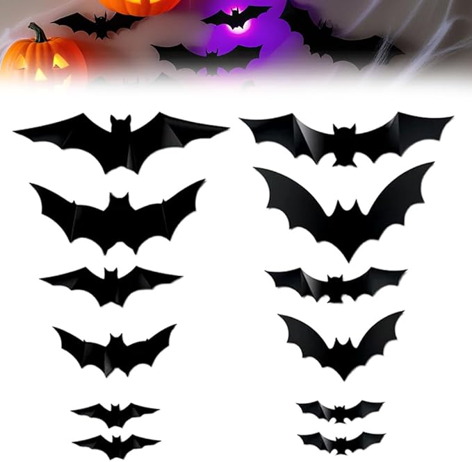 3D Lighted Bats, Halloween LED Bat Stickers, Wall Decor, Indoor Outdoor Decorations