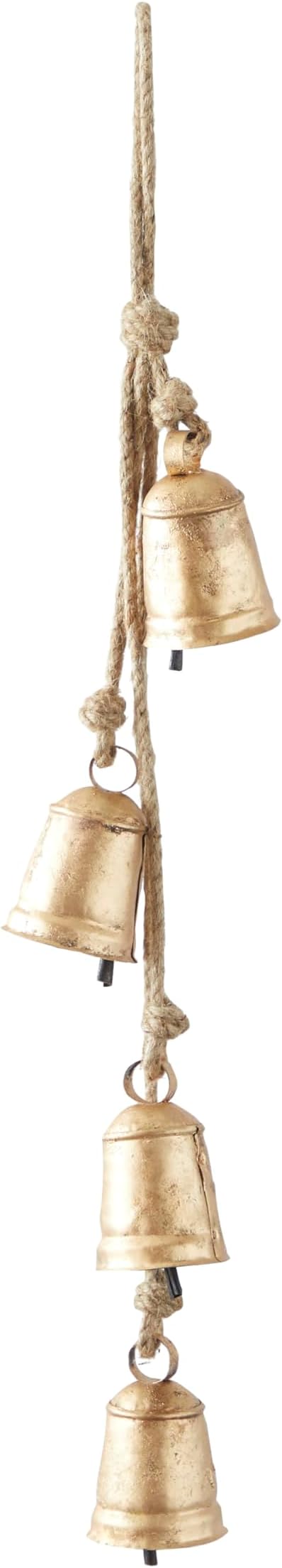 Handmade Tibetan inspired decorative cow bells with jute rope, gold vintage home decor