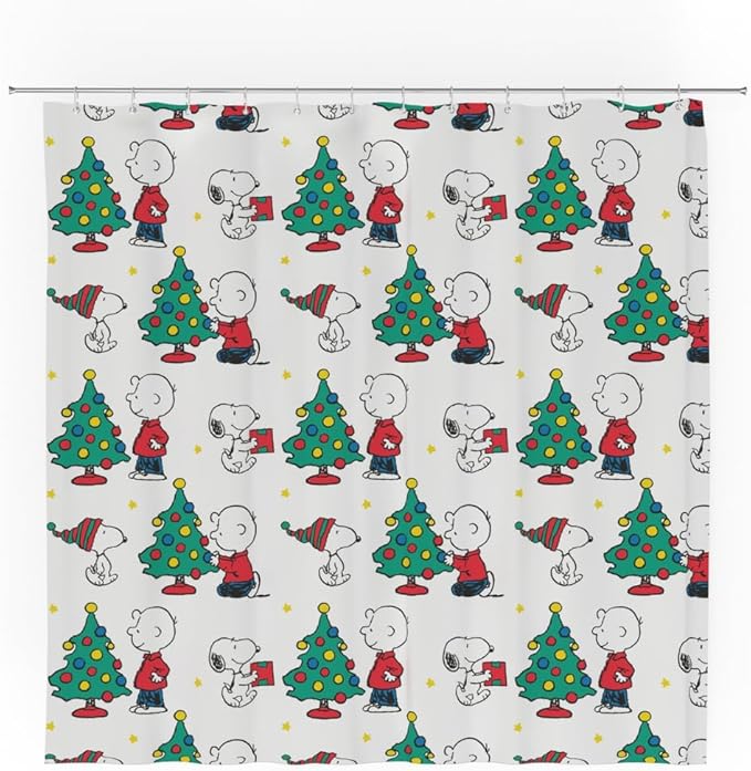 Franco Peanuts Holiday Christmas Bath Microfiber Shower Curtain 72x72 - Festive Bathroom Decor