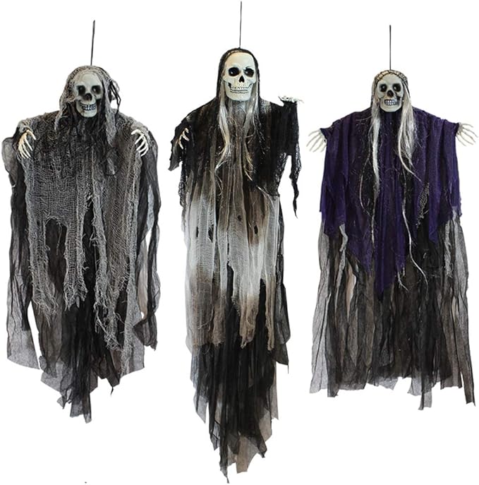 JOYIN 3 Pack Hanging Halloween Skeleton Ghosts Decorations, eerie grim reapers, best outdoor Halloween decor