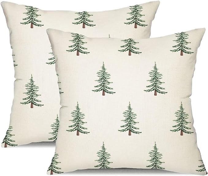 DFXSZ Christmas Pillow Covers 18x18 inch, festive tree design, decorative white throw pillows, winter decor, home, couch
