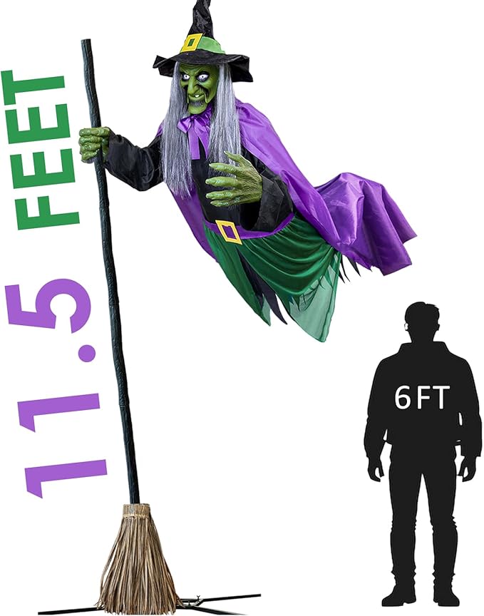 11.5 Ft Animated Hovering Witch Scary Halloween Outdoor Decorations