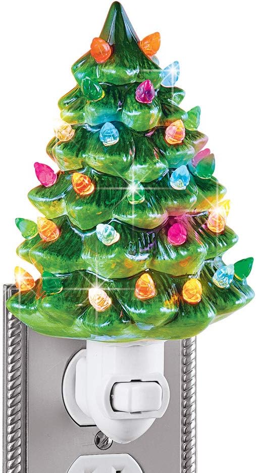 Collections Etc Ceramic Christmas Tree Night Light for festive decoration, nostalgic green holiday decor.