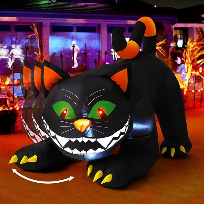 6 FT Halloween Inflatables Black Cat with LEDs, perfect for outdoor spooky decor.