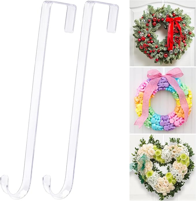 ZYSUN 12-inch clear wreath hangers, non-scratch over the door hooks for Easter, Halloween, Christmas, front door decoration.