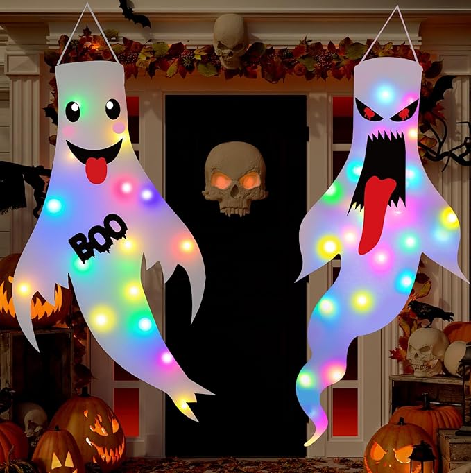 Halloween decorations 2 pack LED light up ghost decor for yard, porch, garden, lawn