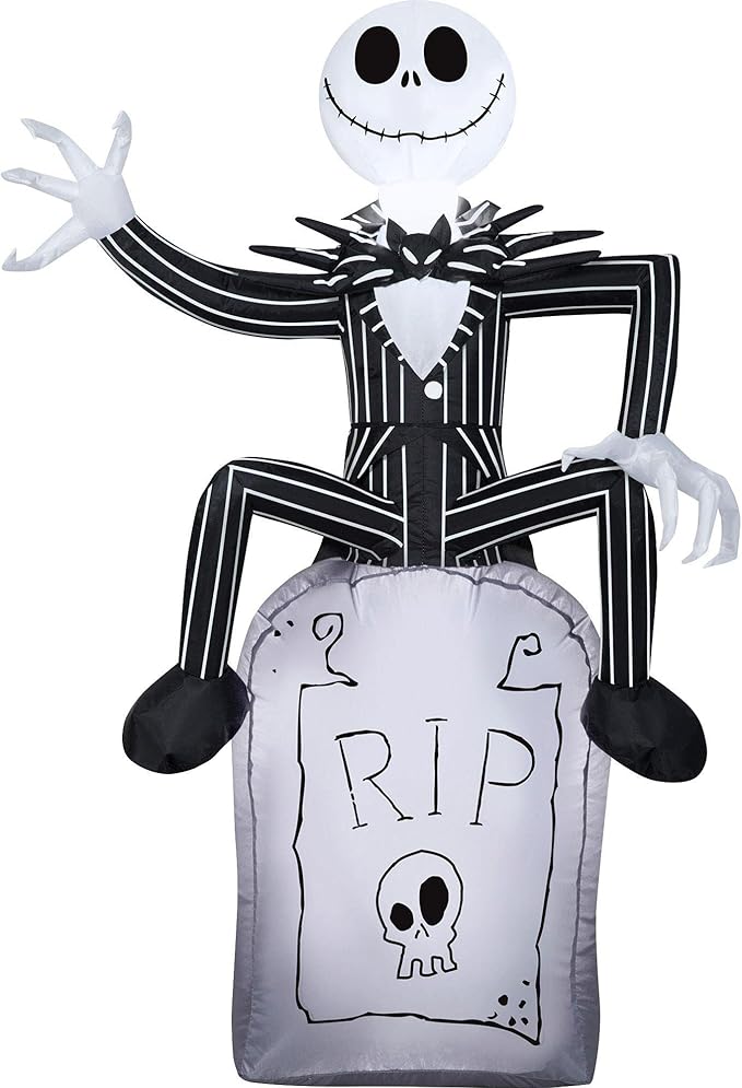 Gemmy Airblown Inflatable Jack Skellington on Tombstone Disney 3.5 ft Tall for Halloween Decor