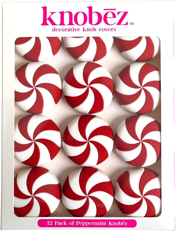 Red peppermint decorative knob covers, Christmas decorations for kitchen and bathroom, 12 pack