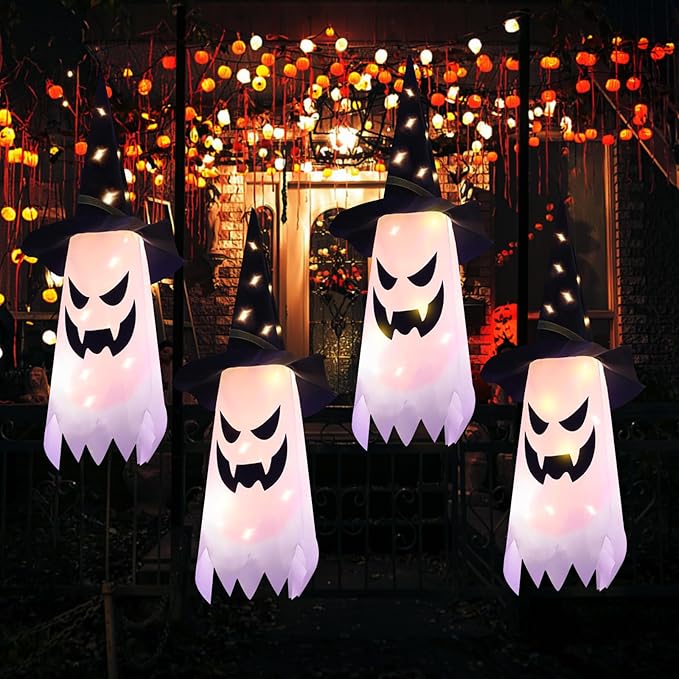 Halloween Decorations Glowing Ghost Witch Hat String Lights for Indoor Outdoor Decor