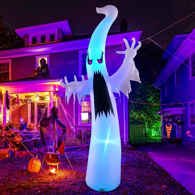 12 FT Halloween Giant Ghost Inflatable with LEDs, Red Eye Ghost Outdoor Decoration