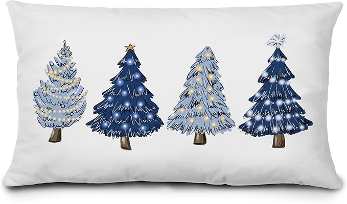 KEUSPI navy blue Christmas tree pillow covers 12x20 for festive home decor