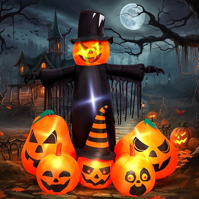 7FT Halloween inflatable pumpkin with LED lights for vibrant outdoor garden and lawn decoration