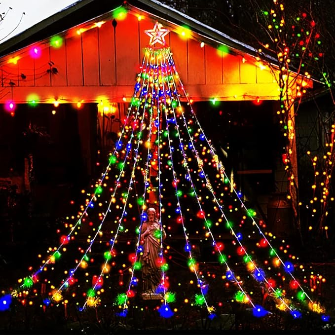 Aokudoni outdoor Christmas decorations 12.6ft 350LED waterfall lights with 8 modes for house and garden