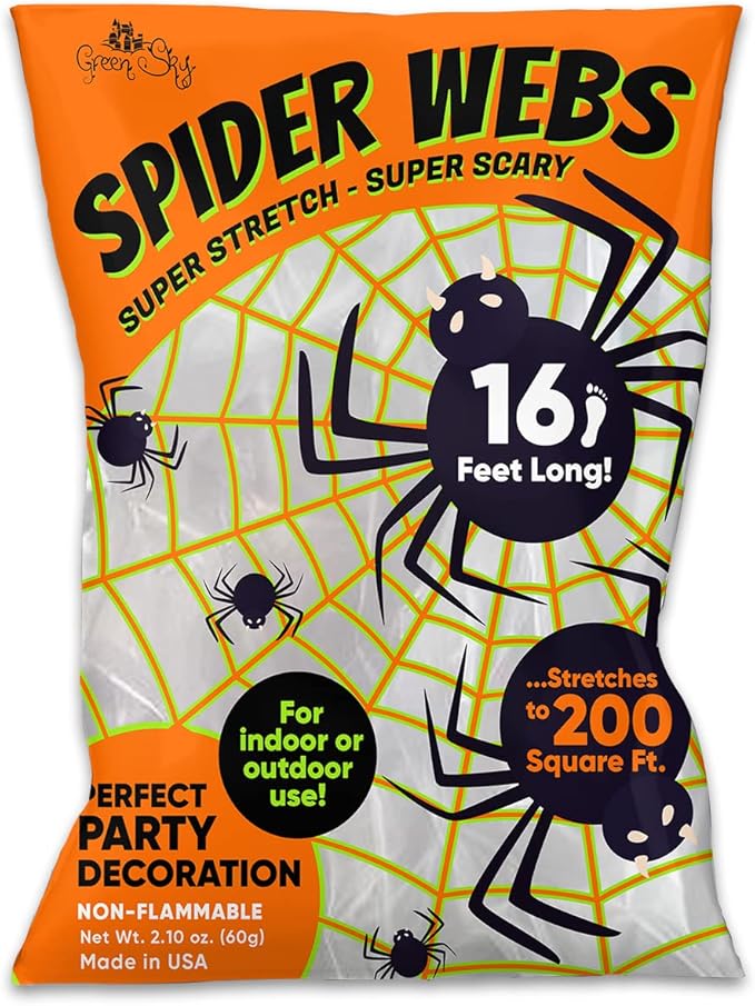 Spider Web Halloween Decorations, 200 Square Feet, Perfect for Spooky Halloween Decor, Packaging Varies
