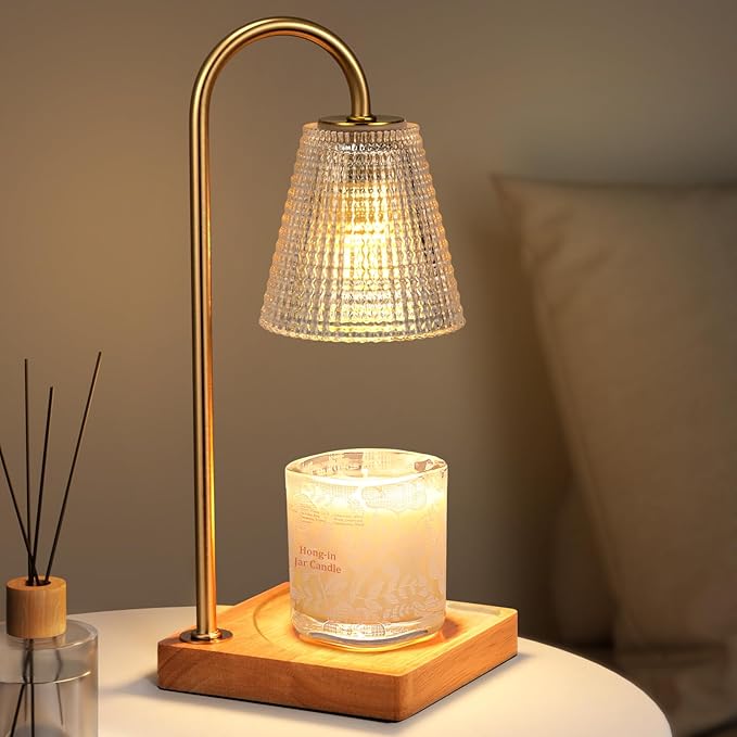 Vintage candle warmer lamp with timer, perfect for scented wax and home decor.