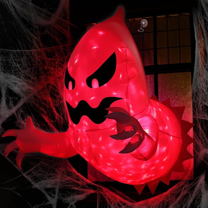 4 ft halloween inflatable ghost with rotating fire flame lights for outdoor spooky decorations