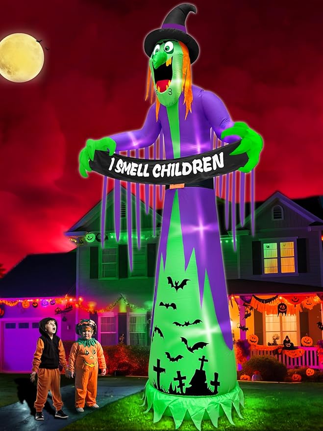 12 FT Giant Halloween Inflatables Witch with LED Lights, Scary Witch Outdoor Decorations