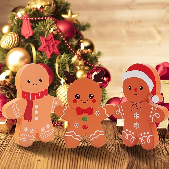 Gingerbread Man Christmas decorations indoor tiered tray decor set with wooden blocks for holiday home decor