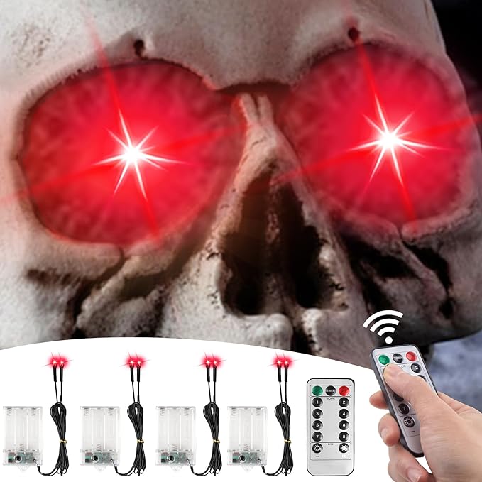 Halloween decoration LED glowing light up skulls eyes, perfect for spooky DIY setups and props.