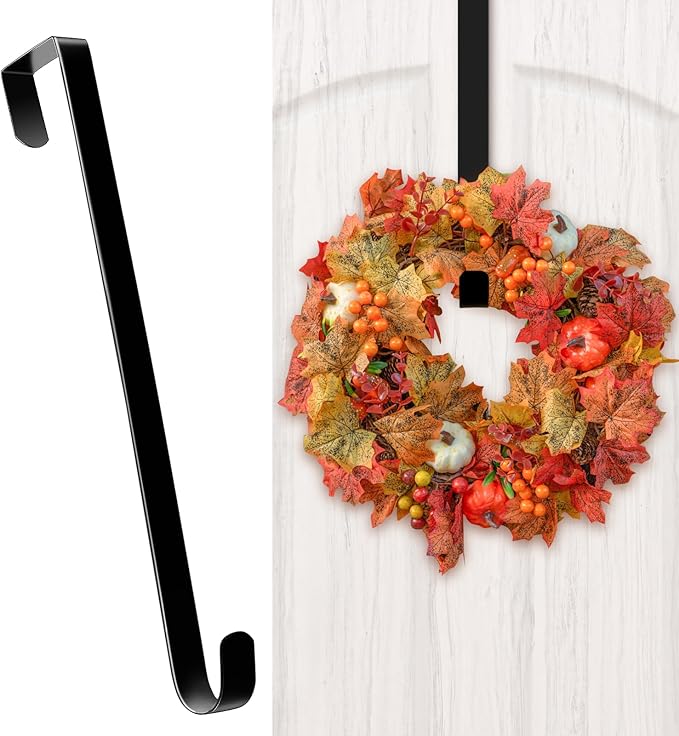 HOOSUN metal wreath hangers for front door, durable over-the-door hook for Halloween and Christmas decorations.