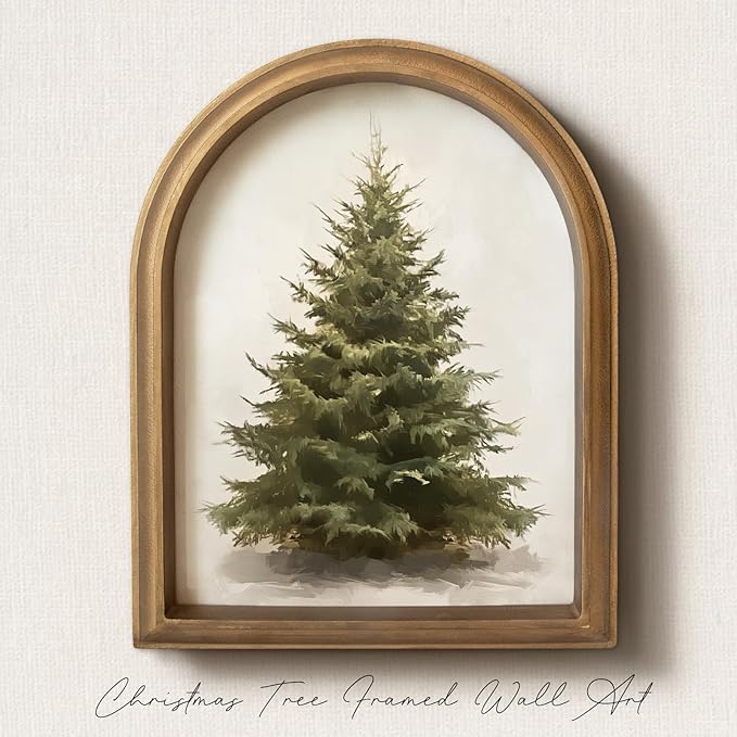 Vintage Christmas tree framed wall art, rustic holiday home decor, unique festive gift.