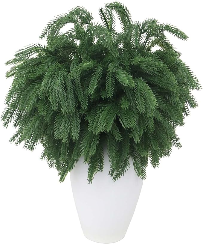 Realistic Norfolk Pine branches, faux greenery for holiday decor and crafts, 12-piece set, 18 inches.