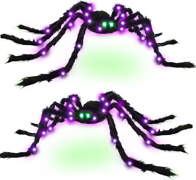 VOMAOK Halloween Light Up 4ft Giant Spider Decorations with Green Eyes for Indoor and Outdoor Yard Décor