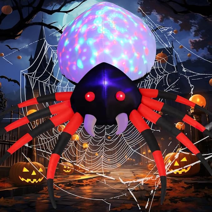 GOOSH 8 FT Halloween Inflatable Spider with Magic Light for Yard Garden Lawn Décor